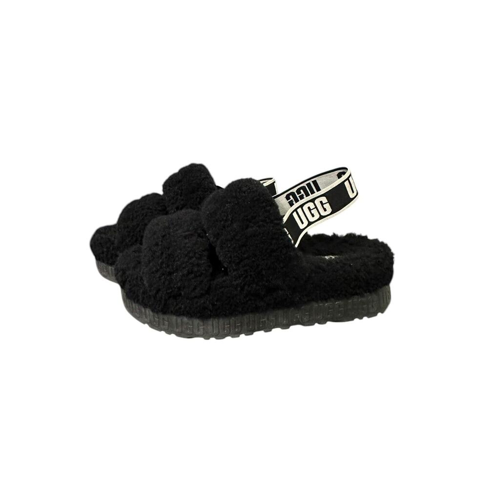 UGG Australia Women Fluff Yeah Slide Black Sandals US Size 9
